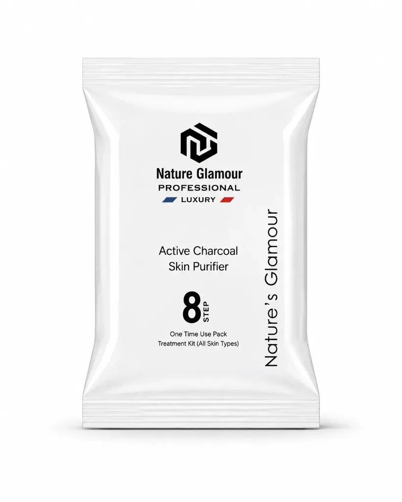 Nature Glamour Professional Luxury Activated Charcoal Deep Purifying Treatment Kit | 8 Step Professional Charcoal Facial Kit for Deep Cleansing & Oil Control