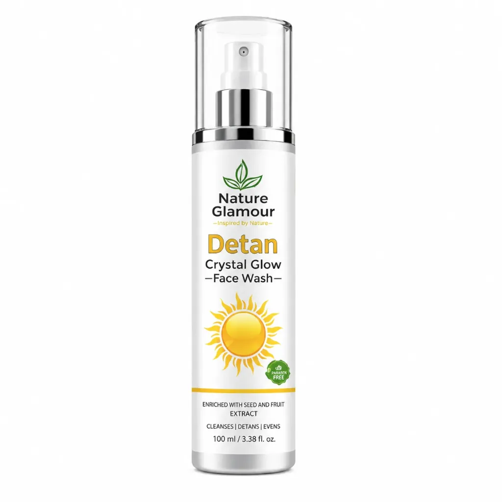 Nature Glamour Detan Crystal Glow Face Wash 100ml | Tan Removal, Brightening & Deep Cleansing Face Wash for Glowing Skin