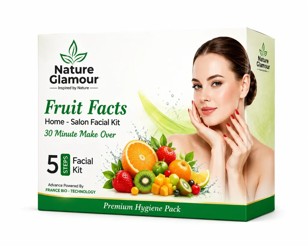 Nature Glamour Fruit Facts Home Salon Facial Kit | 5 Step Brightening & Glow Facial Kit for Radiant Skin