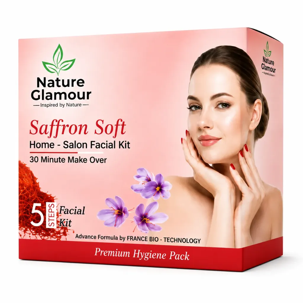 Nature Glamour Saffron Soft Home Salon Facial Kit | 5 Step Brightening, Nourishing & Glow Facial Kit