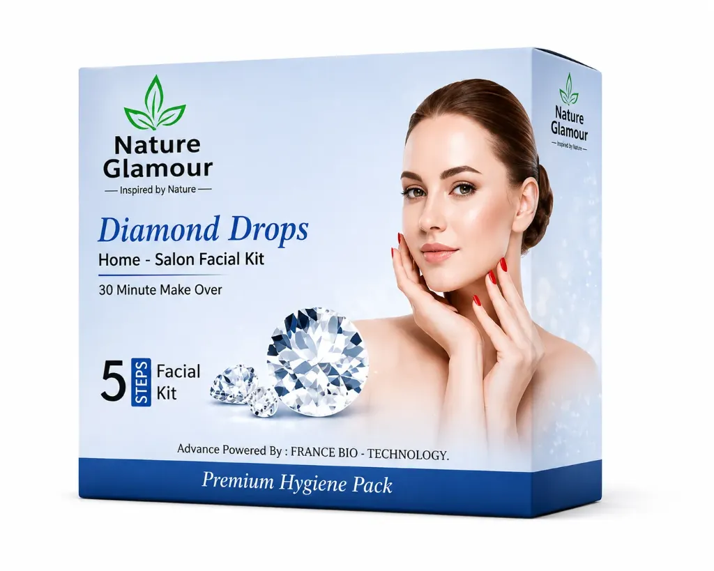 Nature Glamour Diamond Drops Home Salon Facial Kit | 5 Step Diamond Skin Polish & Brightening Facial Kit