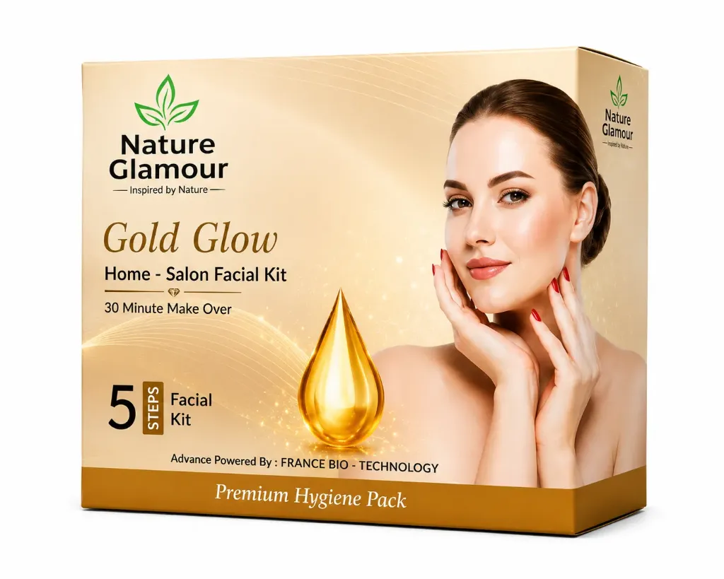 Nature Glamour Gold Glow Home Salon Facial Kit | 5 Step Gold Facial Kit for Instant Radiance & Glowing Skin