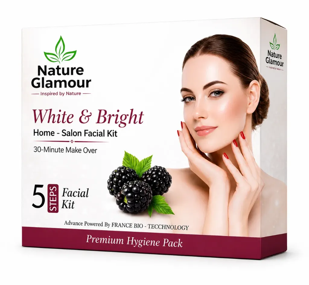 Nature Glamour White & Bright Home Salon Facial Kit | 5 Step Skin Brightening & Radiance Facial Kit